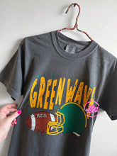 Load image into Gallery viewer, GREEN WAVE FOOTBALL HELMET GRUNGE TEE (IN-STOCK)