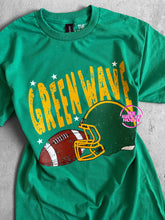Load image into Gallery viewer, GREEN WAVE FOOTBALL GRUNGE HELMET TEE