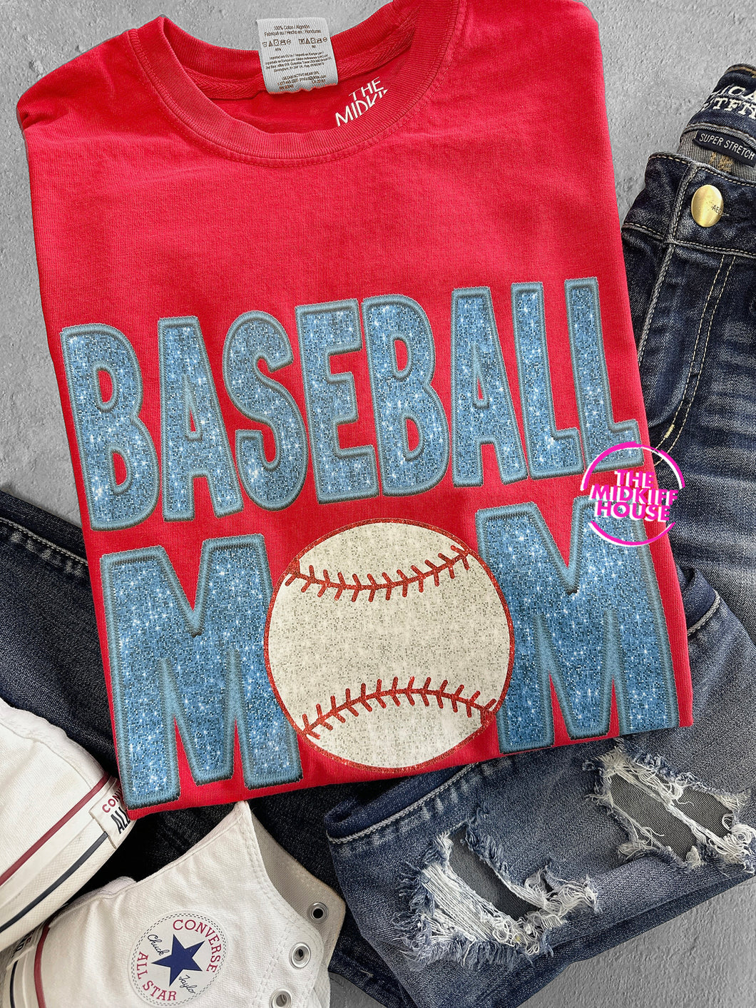 BASEBALL MOM FAUX SPARKLE TEE