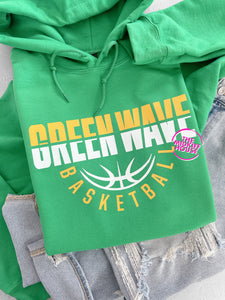 GREEN WAVE BASKETBALL HALF SPLIT HOODIE