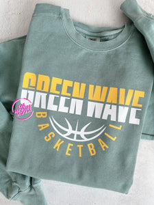 GREEN WAVE BASKETBALL HALF SPLIT CREWNECK