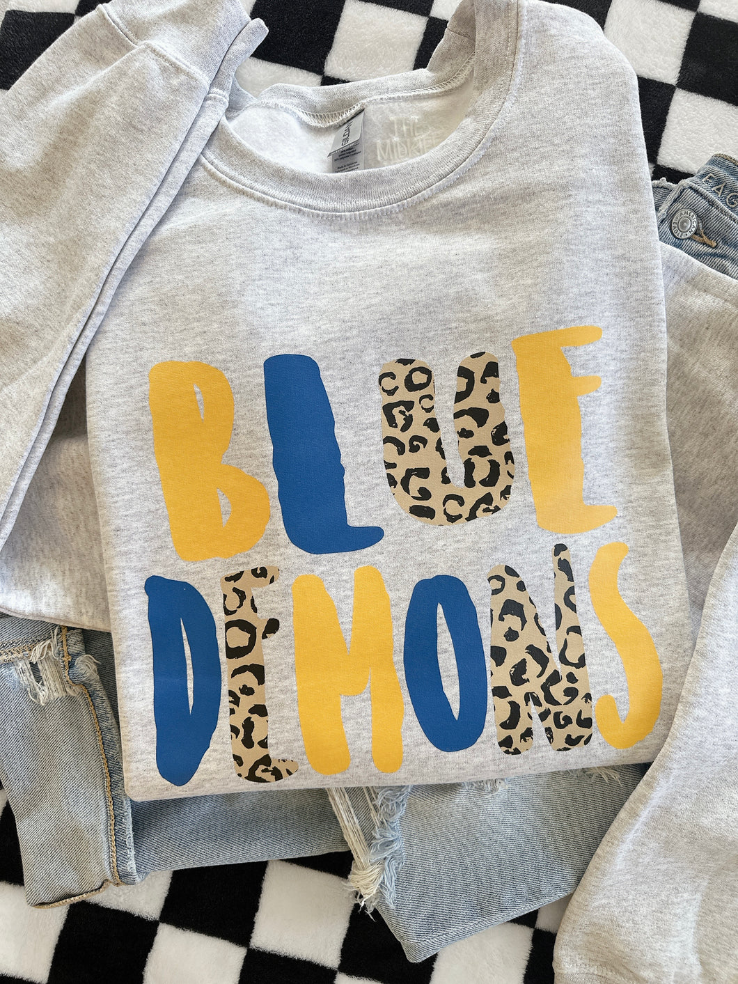 BLUE DEMONS LEOPARD STAMP CREWNECK