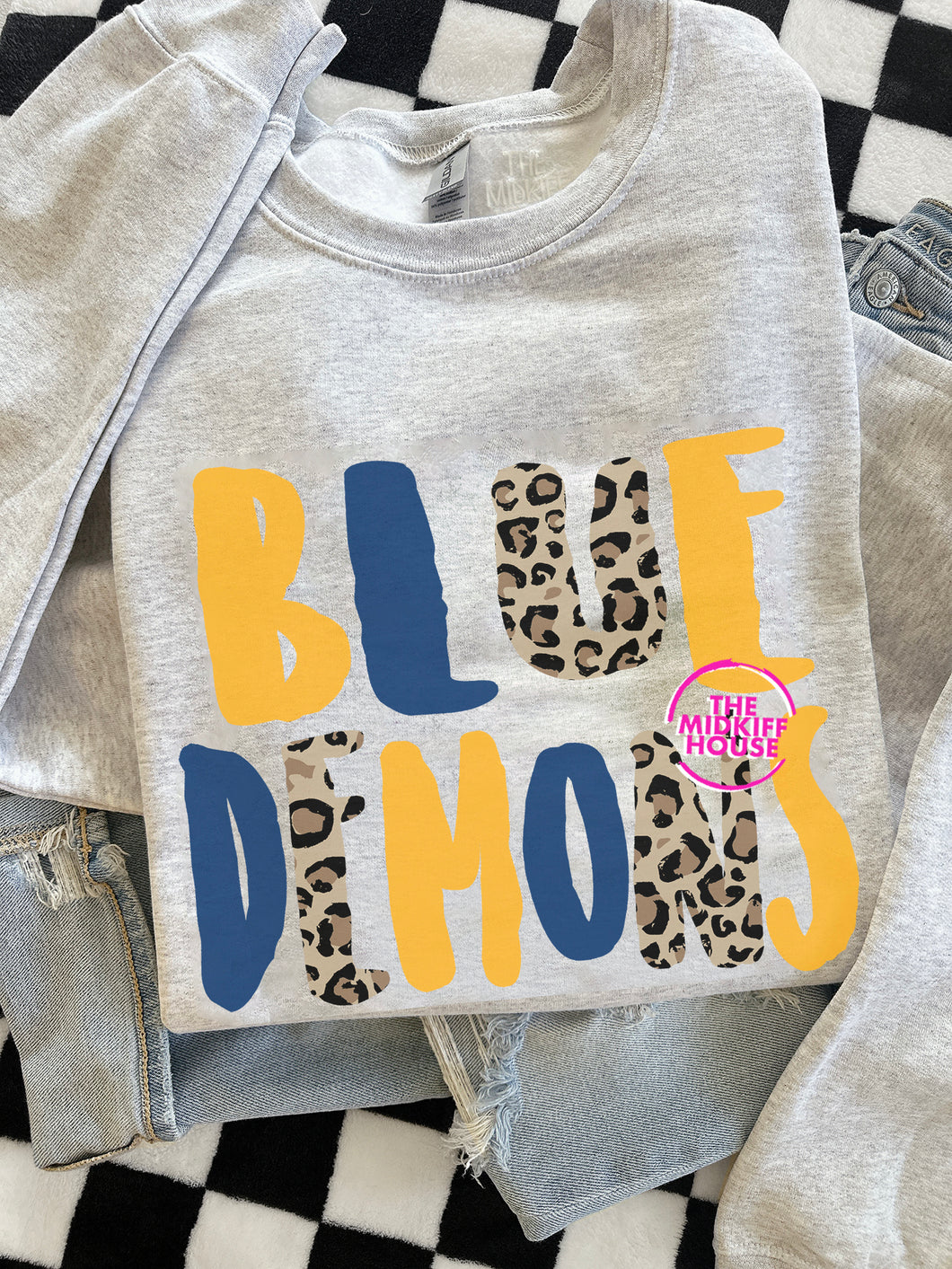 BLUE DEMONS LEOPARD STAMP CREWNECK