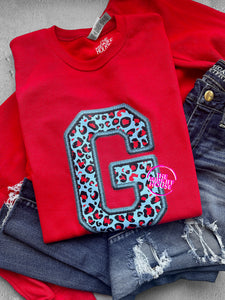 LEOPARD PRINT VARSITY INITIAL CREWNECK