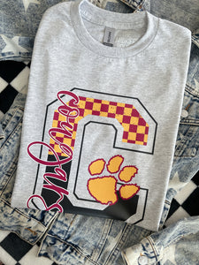 COUGARS CHECKERBOARD INITIAL TEE