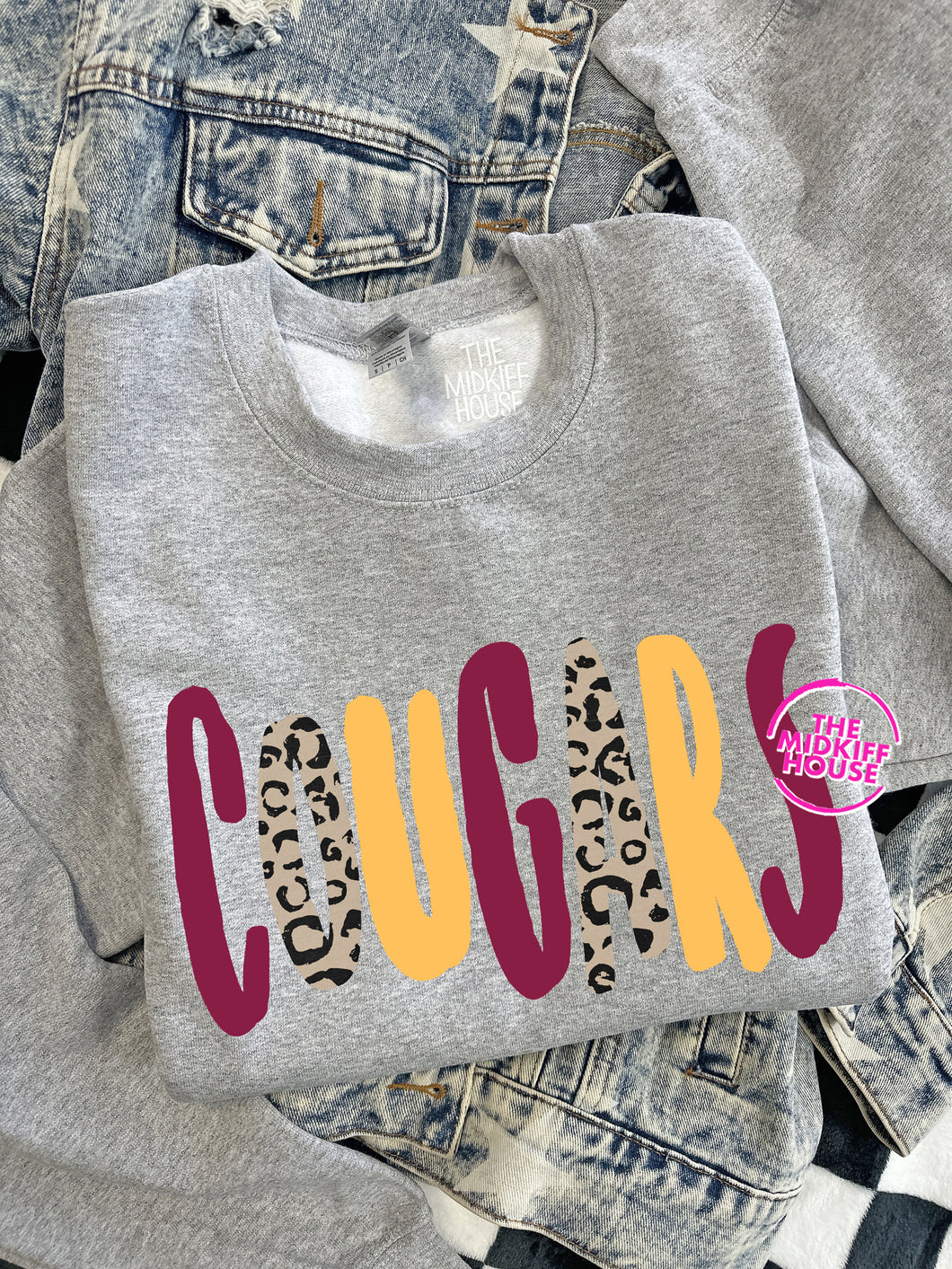 COUGARS LEOPARD STAMP CREWNECK