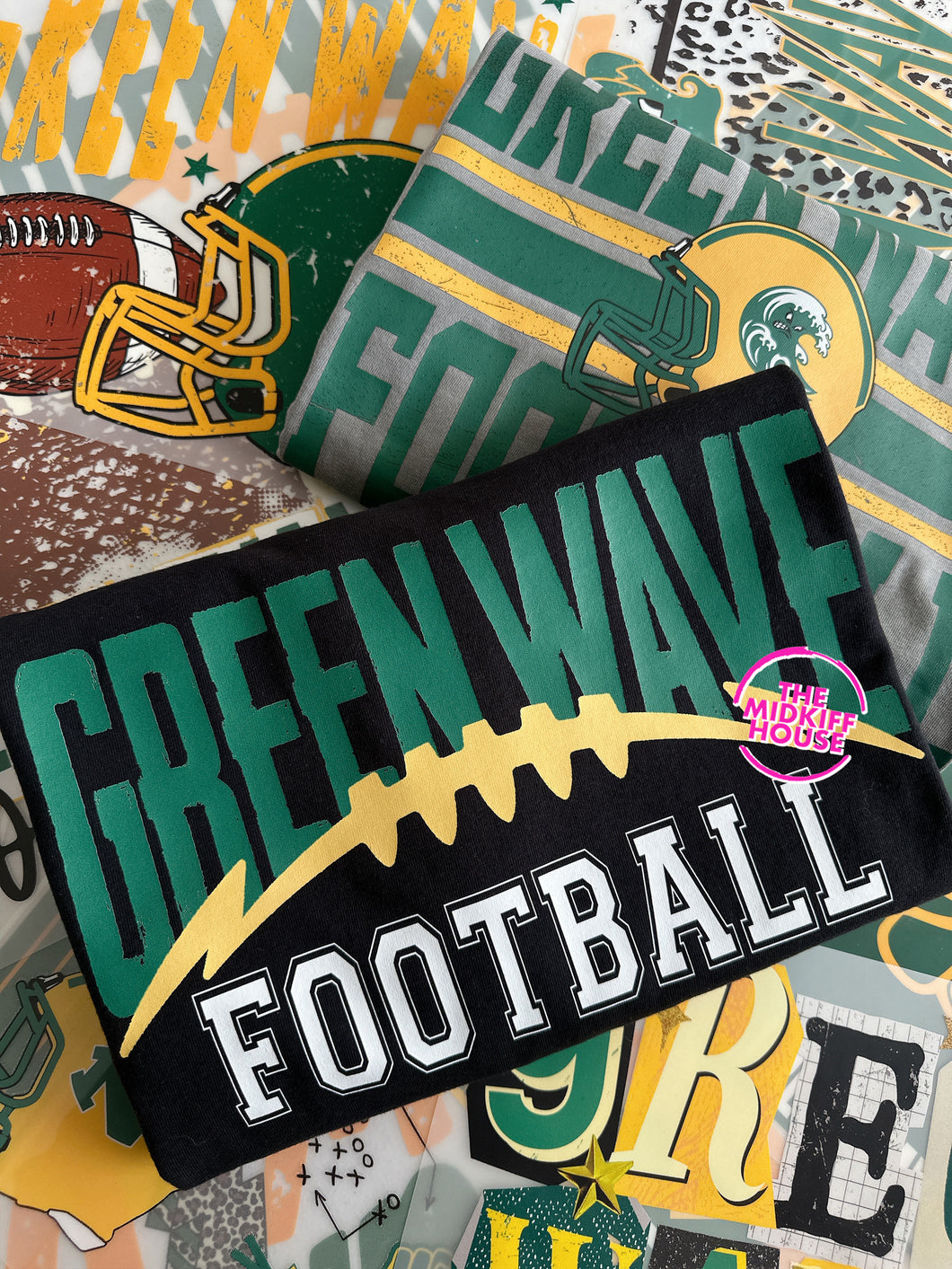 GREEN WAVE FOOTBALL ARCHED TEE