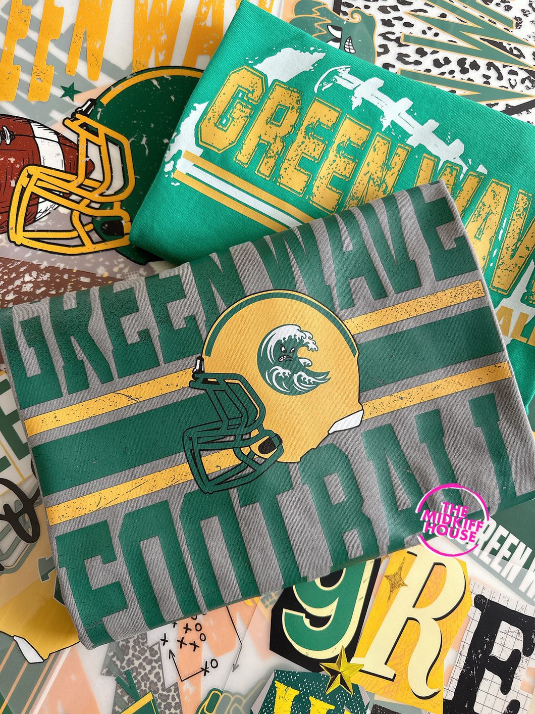 GREEN WAVE HELMET DISTRESSED LINES TEE