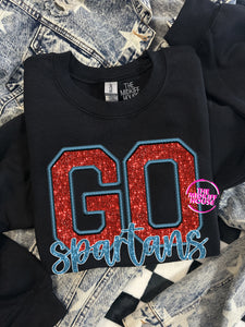 GO SPARTANS FAUX SPARKLE CREWNECK