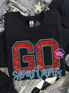 GO SPARTANS FAUX SPARKLE CREWNECK