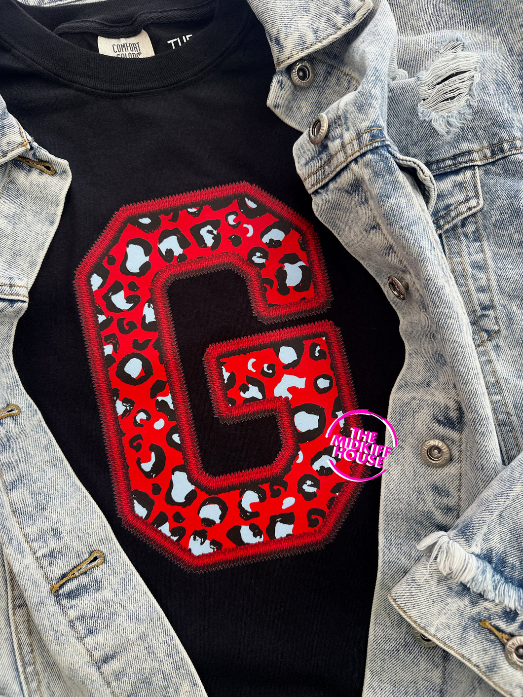 LEOPARD PRINT VARSITY INITIAL TEE
