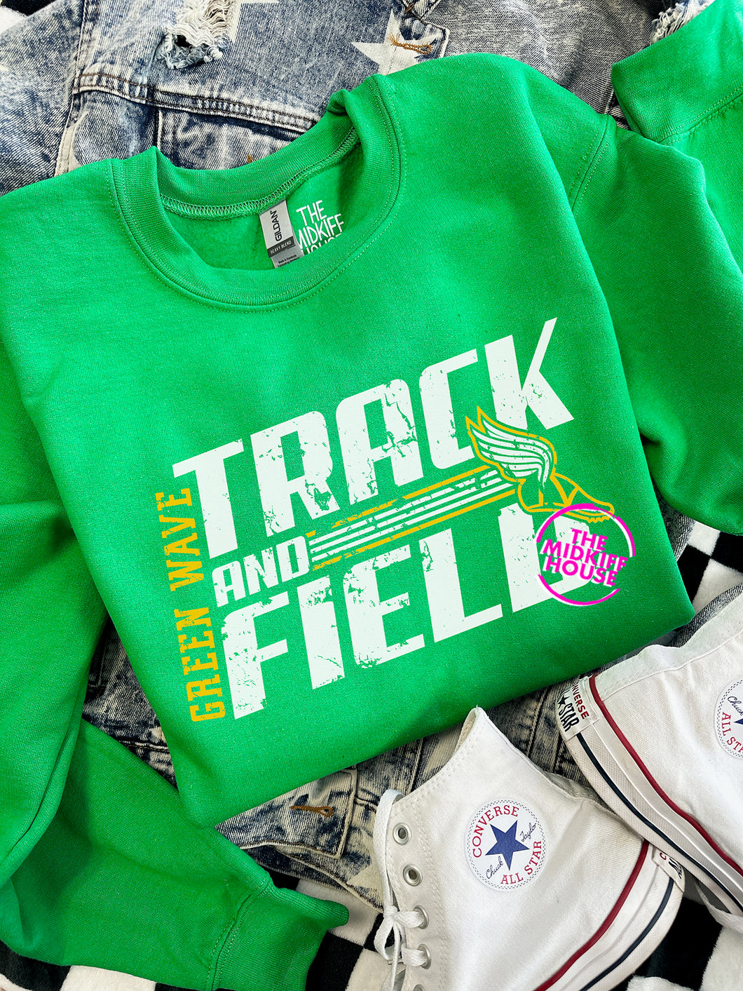 GREEN WAVE TRACK LINEAR CREWNECK