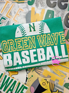 GREEN WAVE BASEBALL GRUNGE TEE