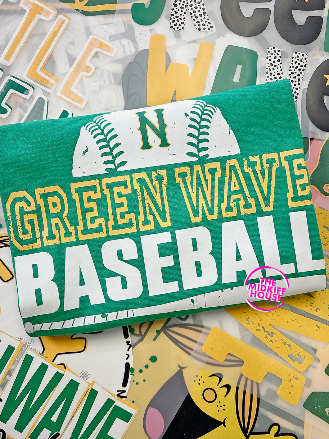 GREEN WAVE BASEBALL GRUNGE TEE