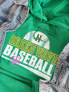 GREEN WAVE BASEBALL GRUNGE HOODIE