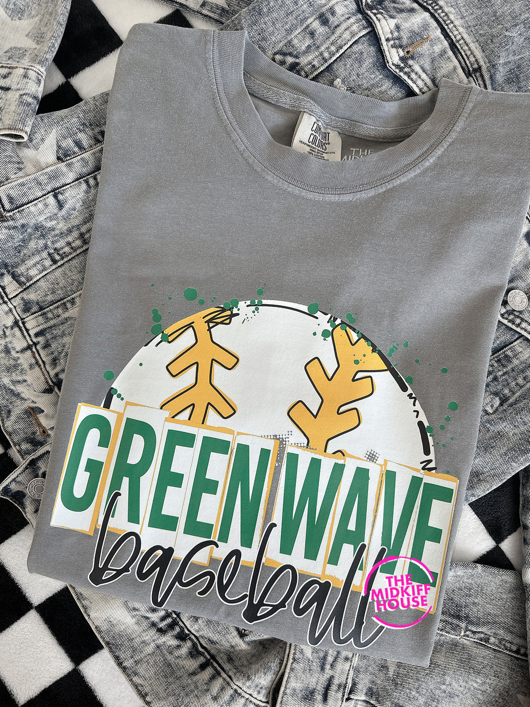GREEN WAVE BASEBALL SKETCH TEE
