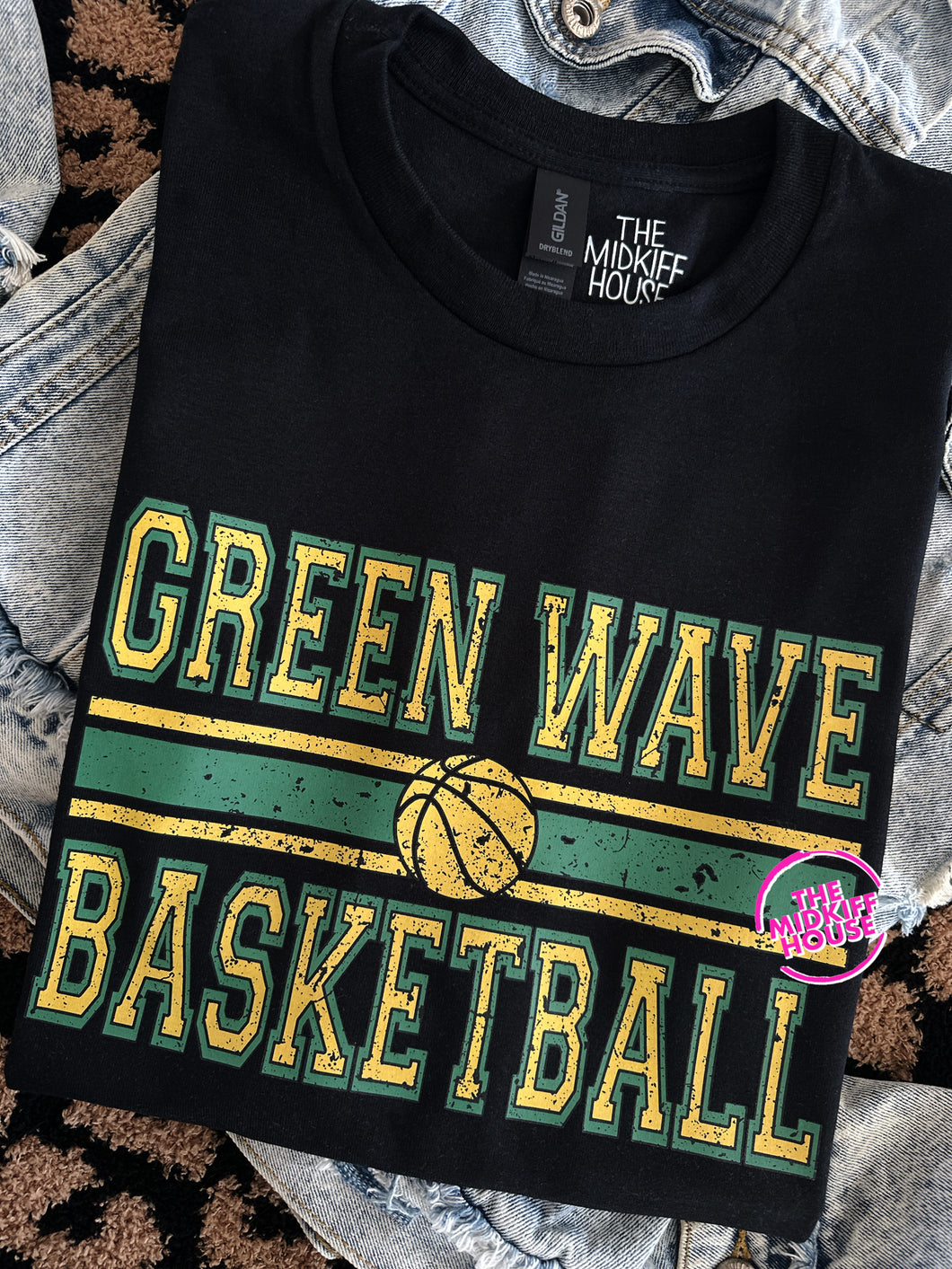 SALE! GREEN WAVE BASKETBALL ON THE LINE TEE