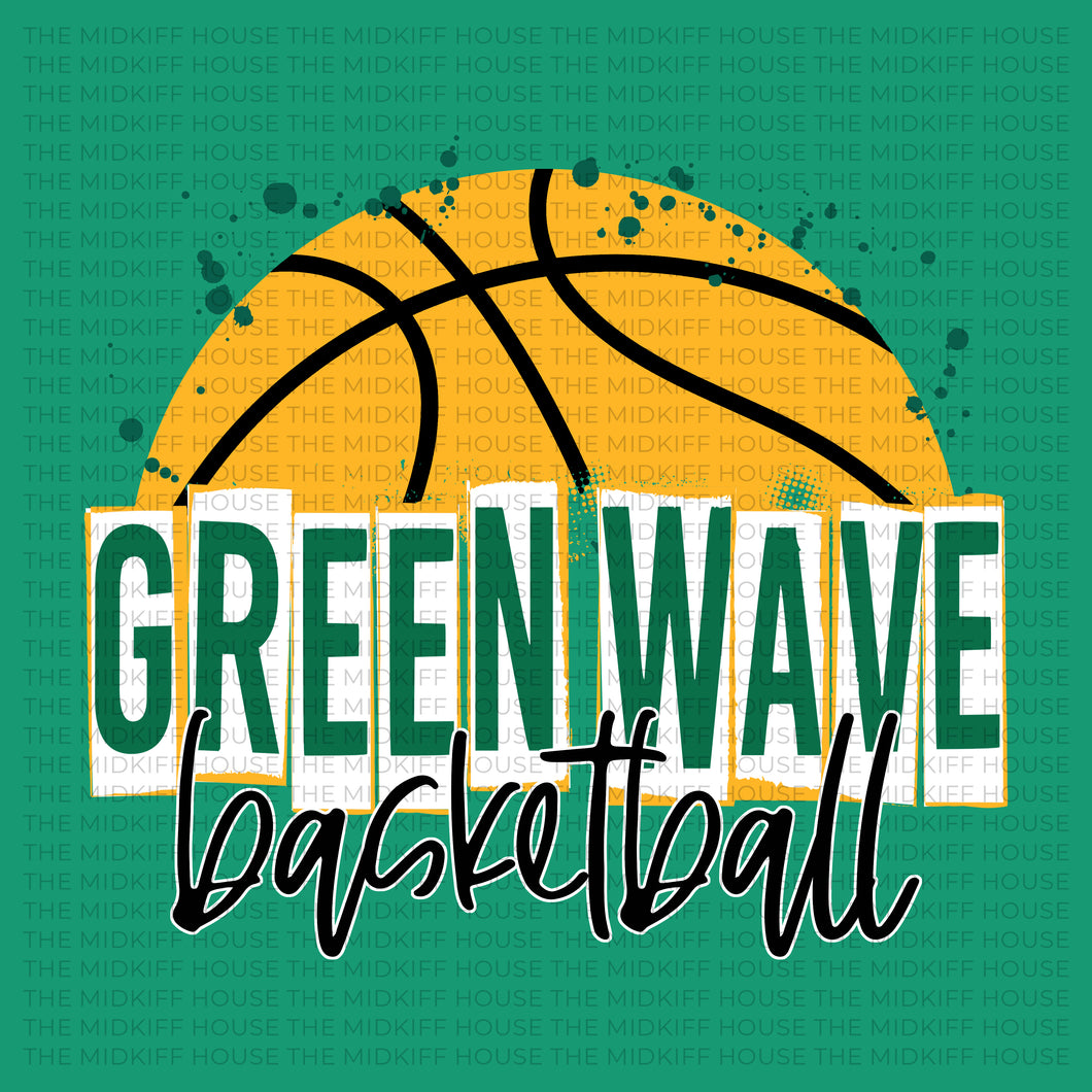 GREEN WAVE BASKETBALL SKETCH TEE