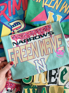 GREEN WAVE BASEBALL DRIP TEE