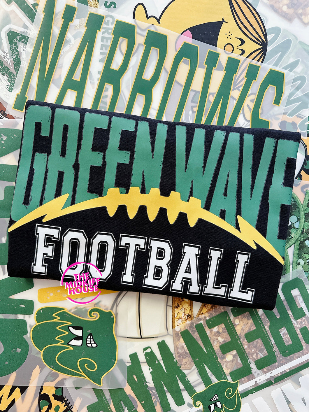 GREEN WAVE FOOTBALL ARCHED TEE (CLEARANCE)