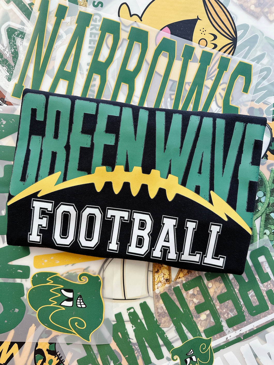 GREEN WAVE FOOTBALL ARCHED TEE