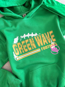GREEN WAVE FOOTBALL BRUSHED HOODIE