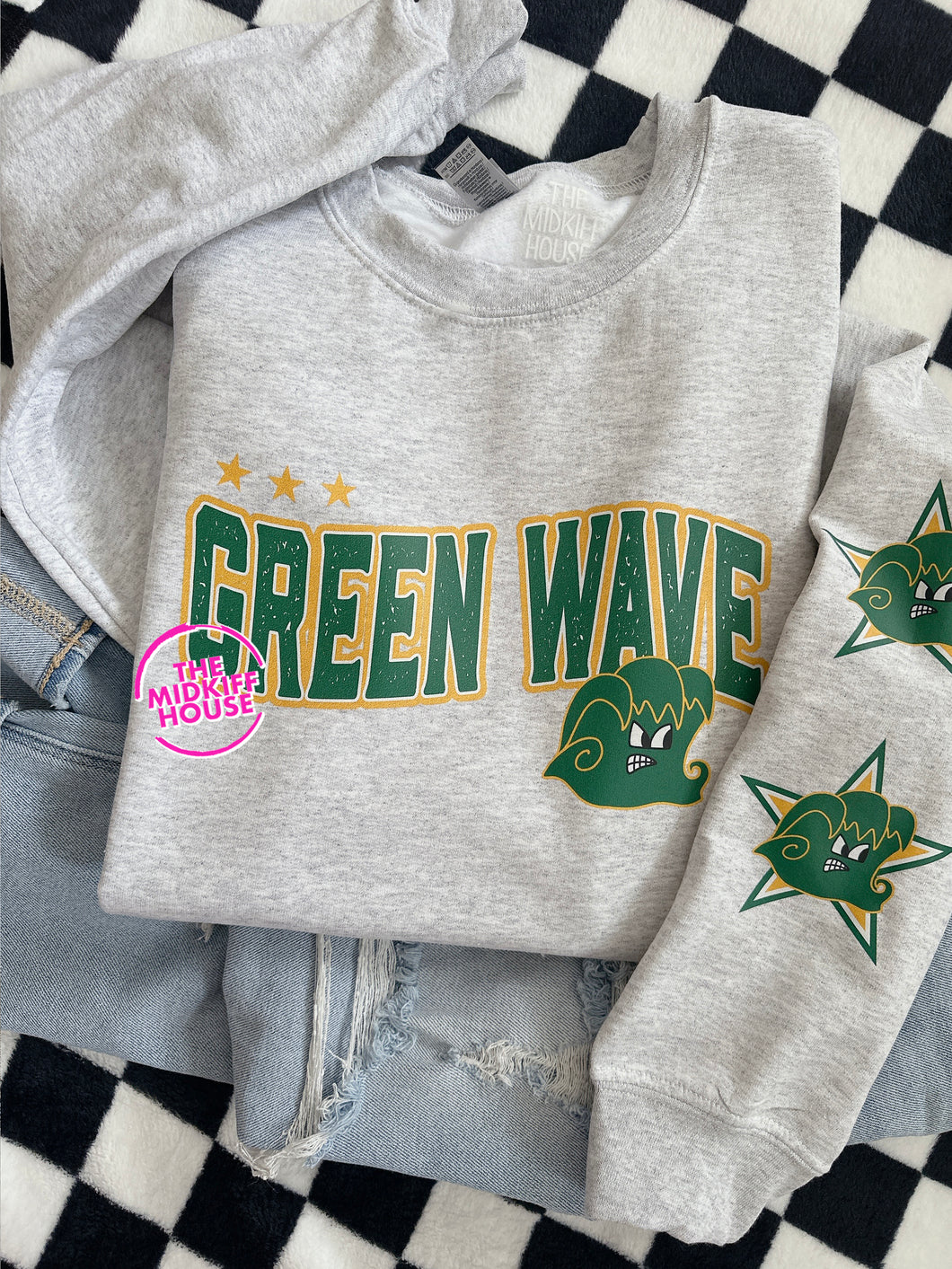 GREEN WAVE TRENDY STARS CREWNECK