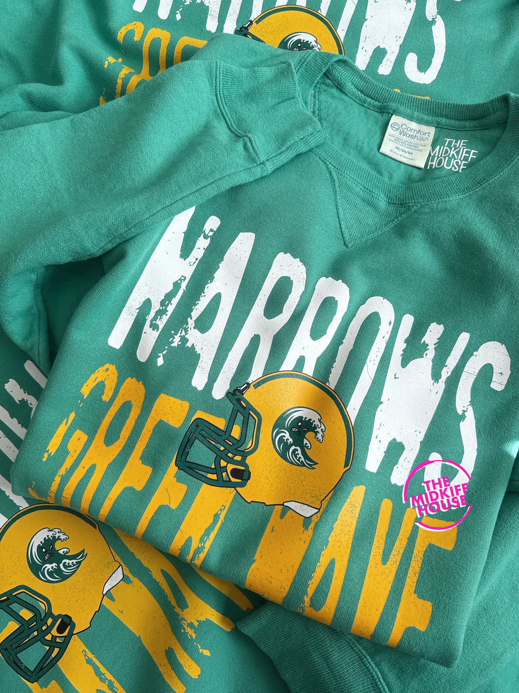 GREEN WAVE HELMET HEADLINE CREWNECK
