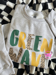 GREEN WAVE LEOPARD STAMP CREWNECK