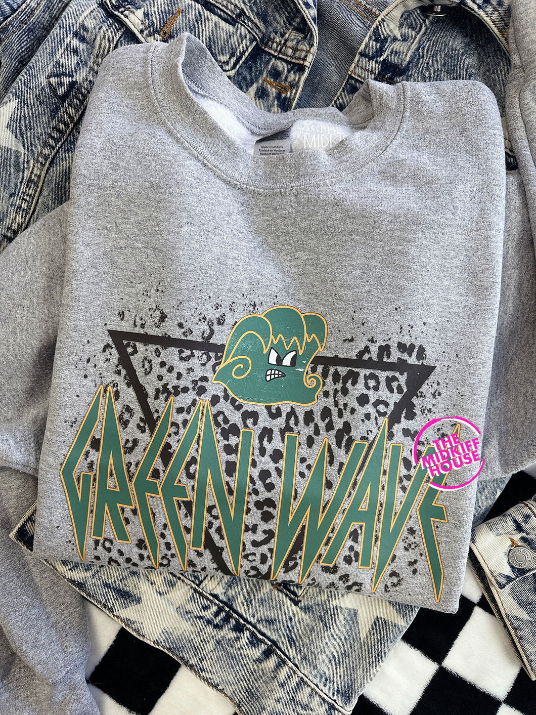 GREEN WAVE LEPPARD CREWNECK