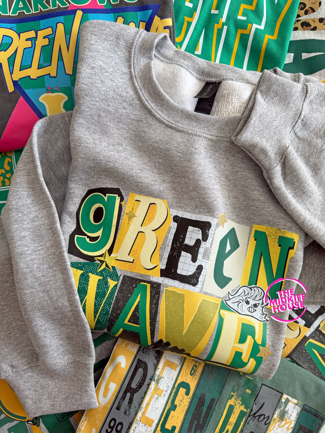GREEN WAVE SCRAPBOOK CREWNECK