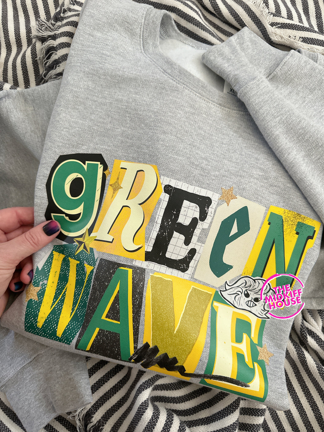 GREEN WAVE SCRAPBOOK CREWNECK
