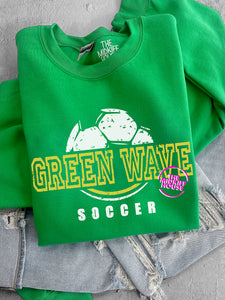 GREEN WAVE SOCCER DISTRESSED THROWBACK CREWNECK