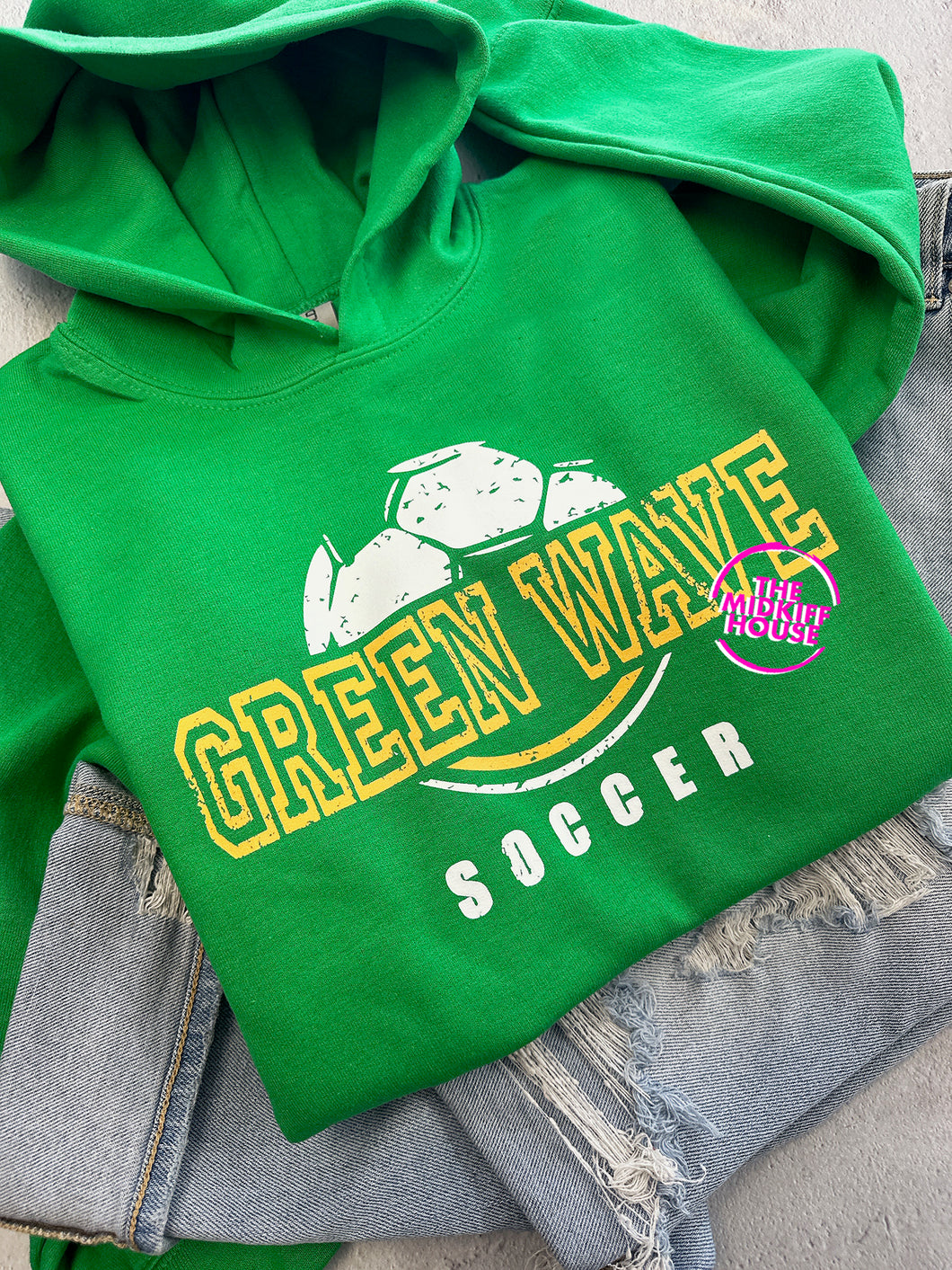 GREEN WAVE SOCCER DISTRESSED THROWBACK HOODIE