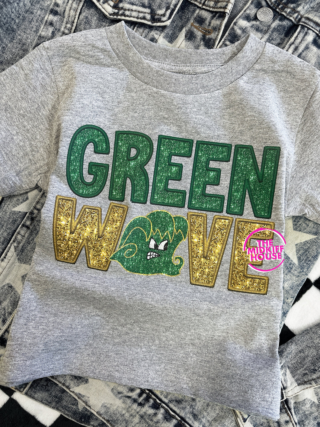 GREEN WAVE FAUX SPARKLE TEE