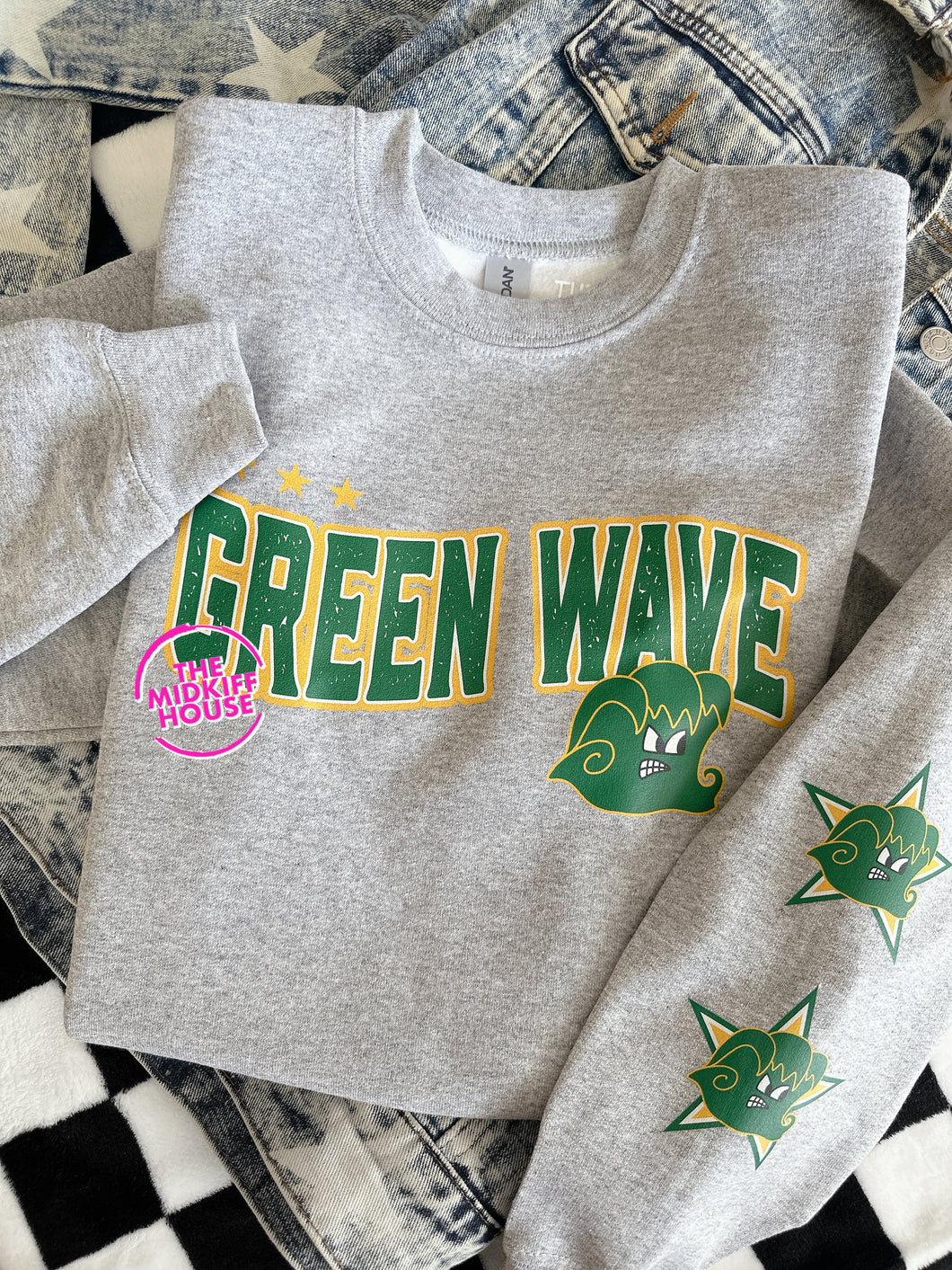 GREEN WAVE TRENDY STARS CREWNECK