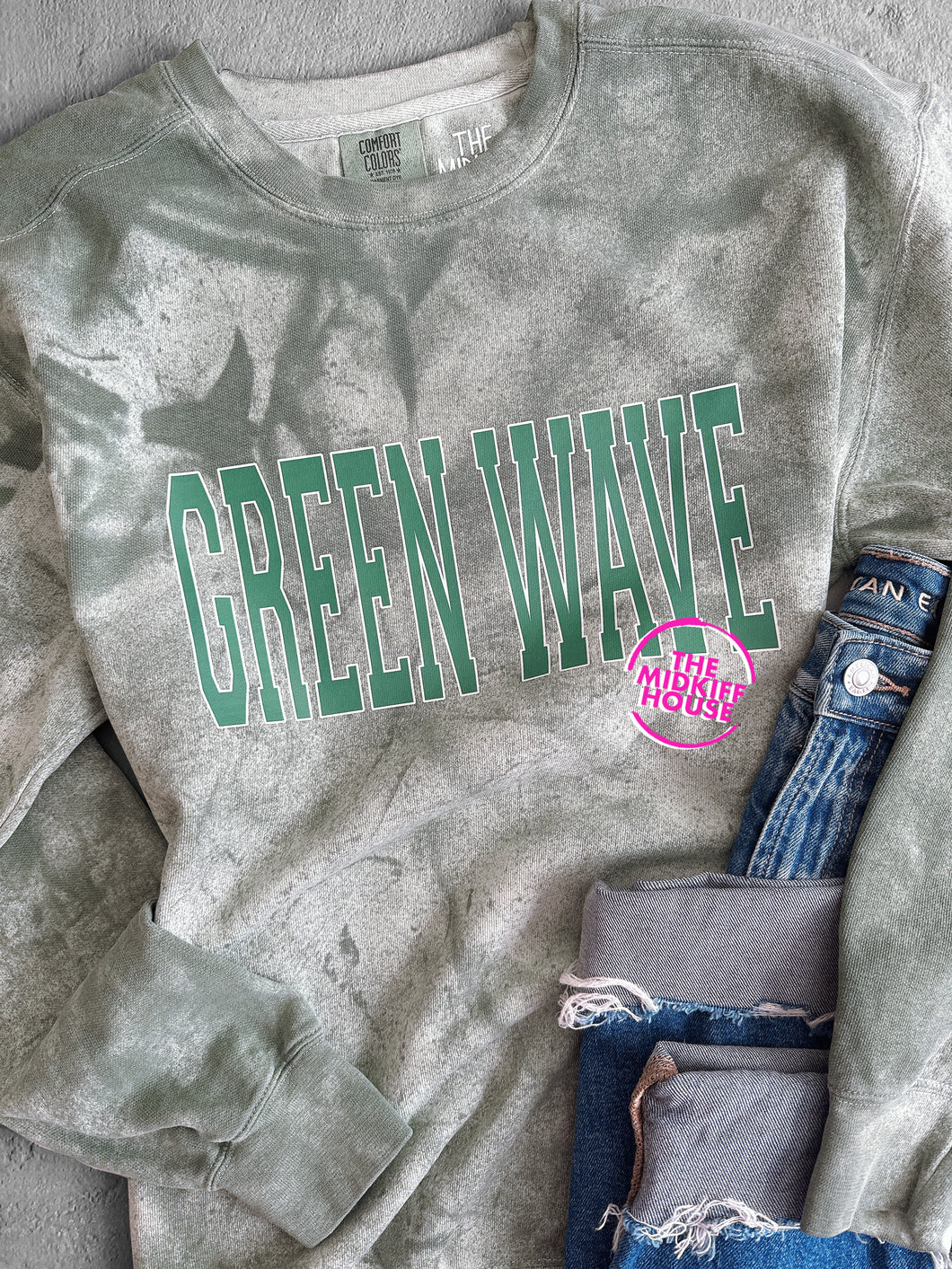 GREEN WAVE VARSITY COLORBLAST CREWNECK