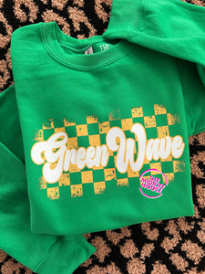 SALE! GREEN WAVE CHECKERBOARD CREWNECK