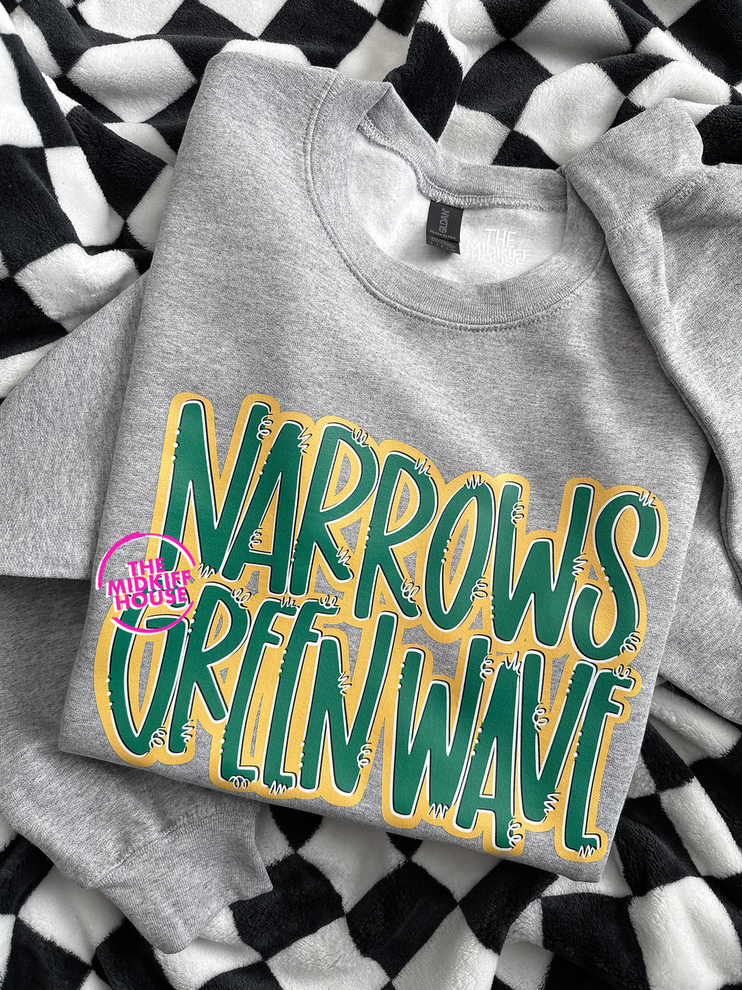 CUTESY HAND-LETTERED GREEN WAVE CREWNECK