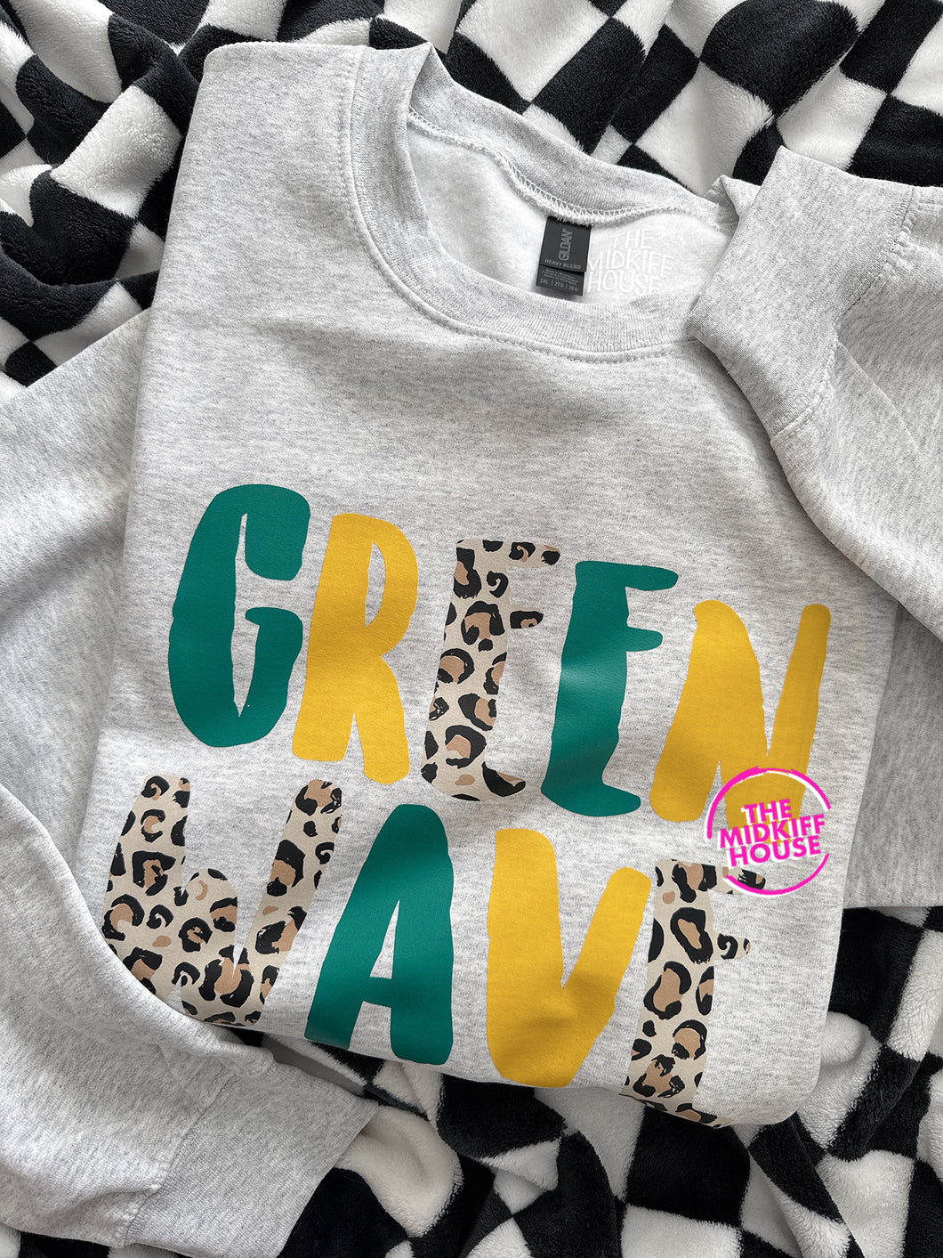 GREEN WAVE LEOPARD STAMP CREWNECK