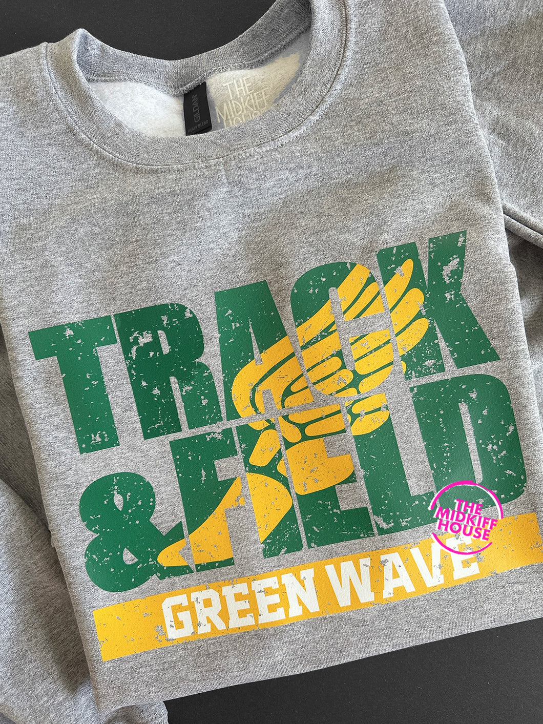 GREEN WAVE TRACK BOLD PRINT CREWNECK