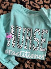 Load image into Gallery viewer, NURSE PRACTITIONER VARSITY LEOPARD CREWNECK
