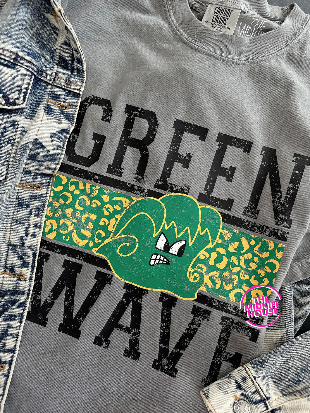 GREEN WAVE LEOPARD STRIPE TEE