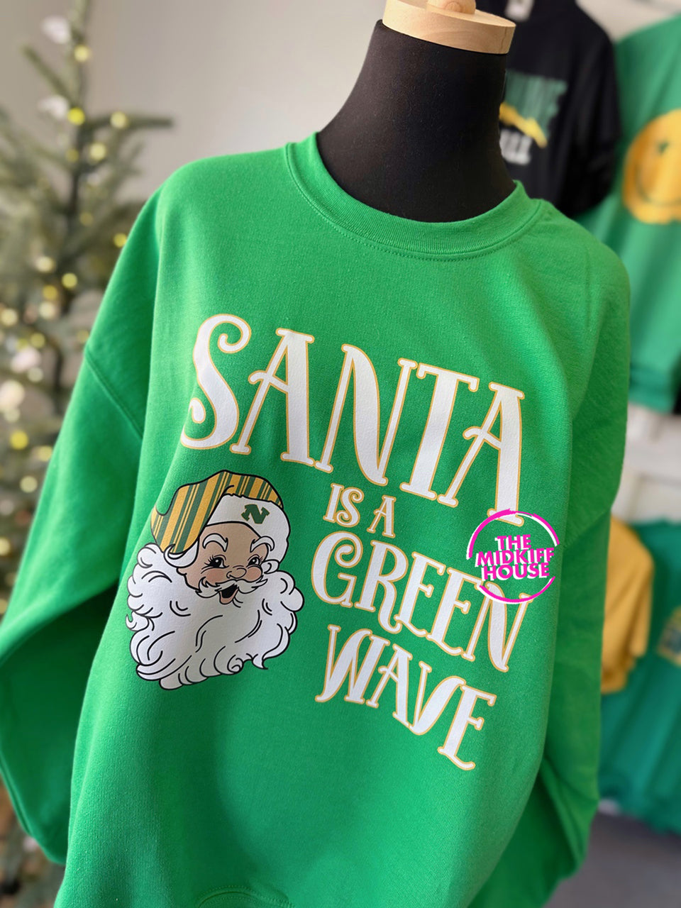 SALE! SANTA IS A GREEN WAVE CREWNECK