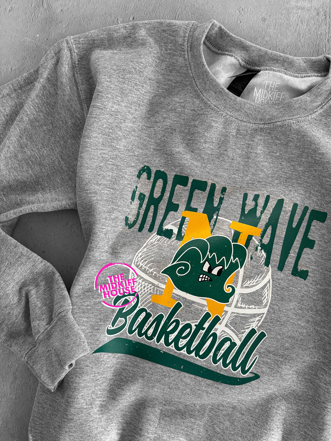 GREEN WAVE BASKETBALL STAMP CREWNECK