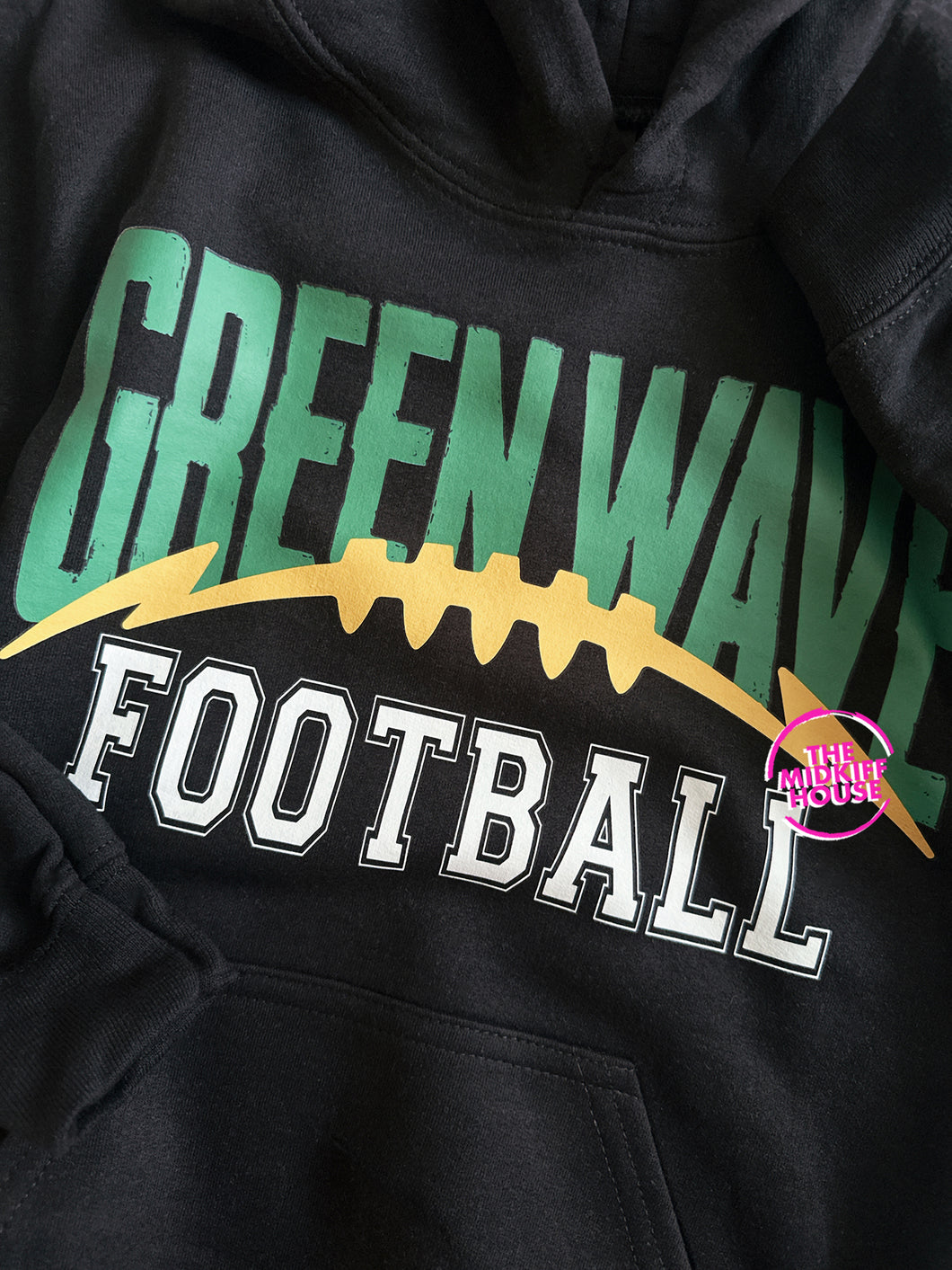 GREEN WAVE FOOTBALL ARCHED HOODIE