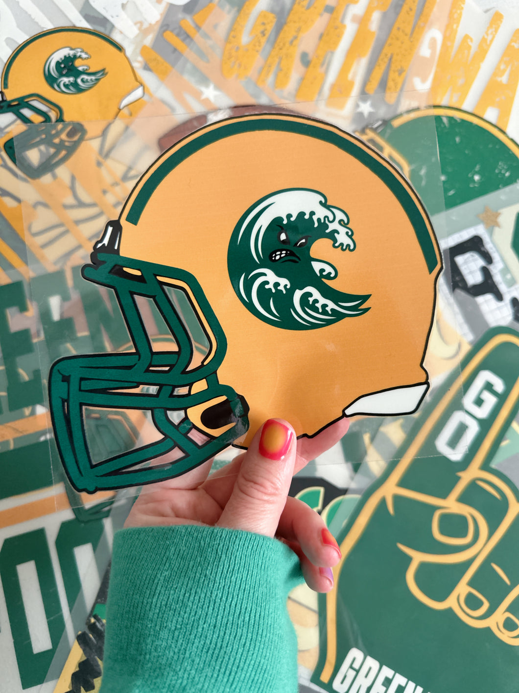 GREEN WAVE FOOTBALL HELMET TRANSFER DECAL