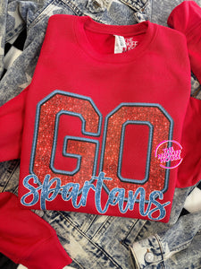 GO SPARTANS FAUX SPARKLE CREWNECK