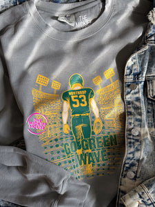 GO GREEN WAVE FOOTBALL PLAYER CREWNECK