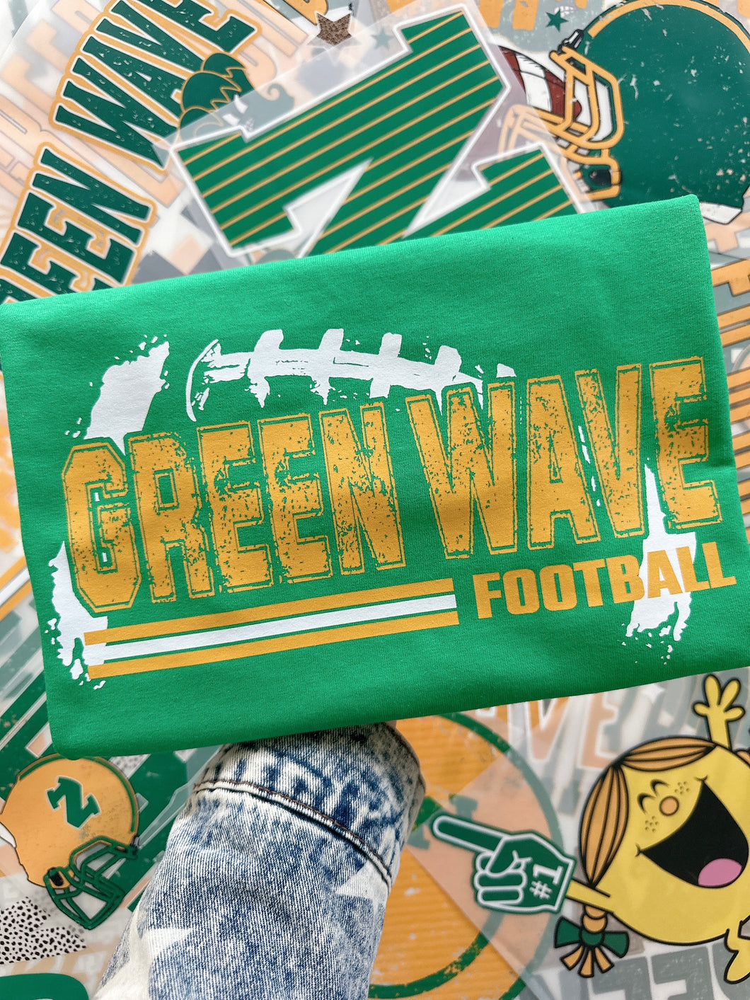 SALE! GREEN WAVE FOOTBALL BRUSHED TEE